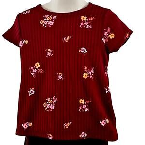 Excellent Btween Girls Burgundy Floral Ribbed Short Sleeve Knit Top Size 4